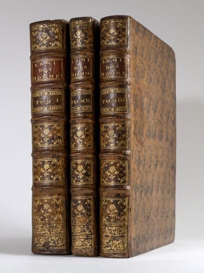 MIRABEAU (Victor Riquetti de). L'ami des hommes, ou traité de la population. Nouvelle édition, augmentée d'une quatrième partie & de sommaires. S.l., s.n., 1758-1760. 