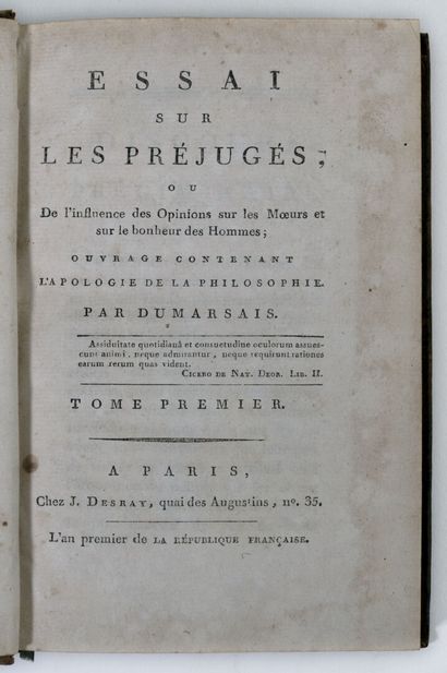 [Révolution française]. [HOLBACH (Paul H. Dietrich d')]. Essai sur les préjugés,...