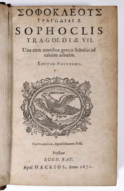 SOPHOCLE. Sophocli tragoediae VII. Edition postrema. Cantabrigiae, apud J. Field...