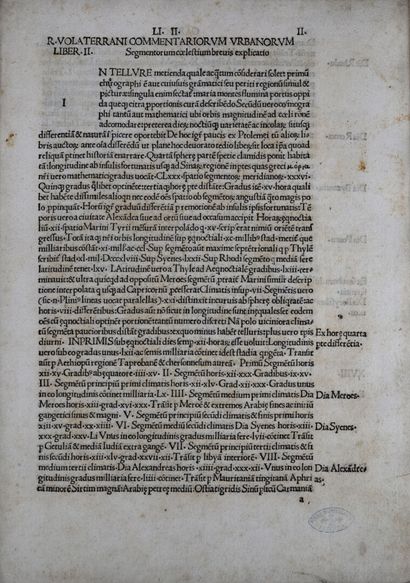 [Post-incunable]. MAFFEI (Raffaele). Commentariorum urbanorum liber primus [-XXIII]....