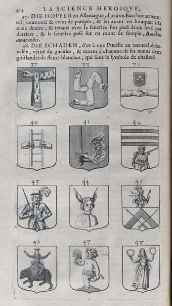 VULSON DE LA COLOMBIERE (Marc de). La science héroïque traitant de la noblesse, et de l'origine des armes, de leurs blasons, et symboles A Paris, chez Sébastien Mabre-Cramoisy, 1669.