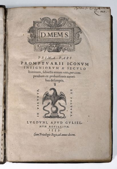 [Livre du XVIe siècle]. [ROUILLÉ (Guillaume)]. Promptuarii iconum insigniorum à seculo hominumPrima pars [suvi de] Promptuarii iconum pars secunda Lugduni, apud G. Rouillium, 1553.