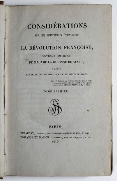 [Révolution française]. STAËL-HOLSTEIN (Germaine de). Considérations sur les principaux...