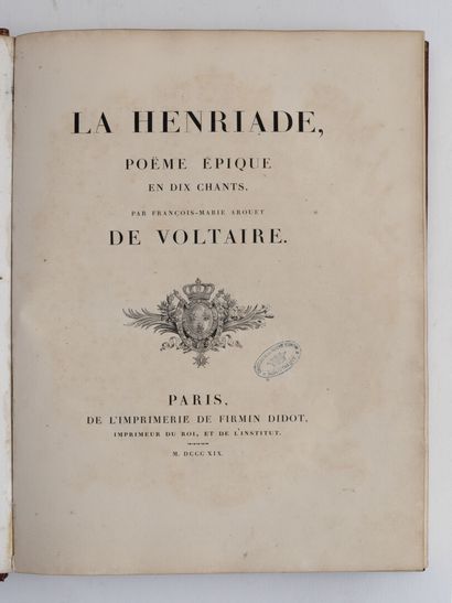 VOLTAIRE. La Henriade, poëme épique en dix chants. Paris, de l'Impr. de Firmin Didot,...