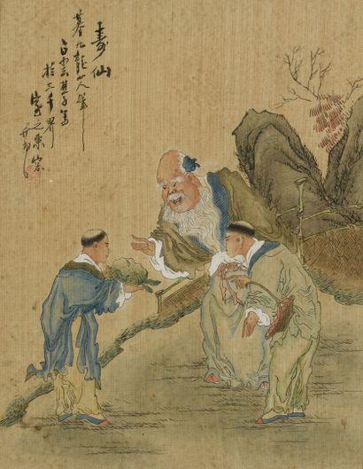 THREE PAINTINGS in ink and colors on silk
CHINA,...