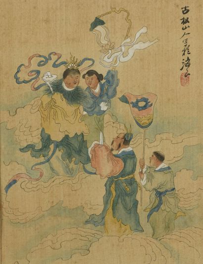 null THREE PAINTINGS in ink and colors on silk
CHINA, first half of the 20th century
One...