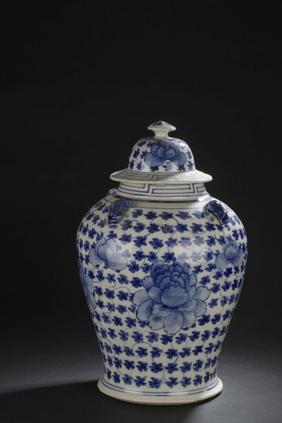 null Covered vase in blue-white porcelain
CHINA, Kangxi period (1662-1722)
Baluster,...
