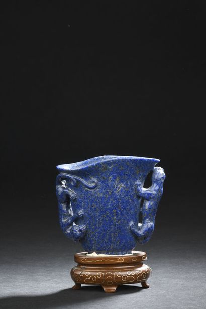 null Lapis lazuli CUP 
CHINA, early 20th century
Of archaic form, carved with two...