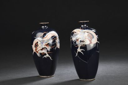 null PAIR OF SMALL copper and cloisonné enamel vessels
JAPAN, Meiji period (1868-1912)
Balusters,...