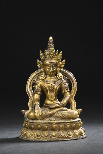 null STATUETTE DE BODHISATTVA en bronze doré
CHINE, dynastie Qing (1644-1911)
Représenté...