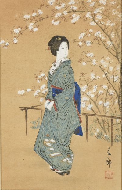 JAPON, XIXe siècle. Gouache sur papier 