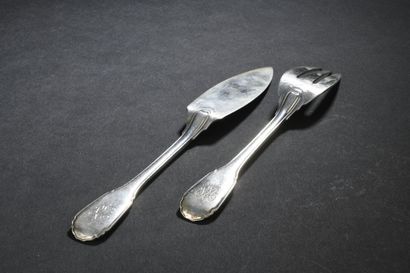null Jean PUIFORCAT (1897-1945) - SERVICE OF SIXTEEN FISHING CUTLERY in silver, Minerve...