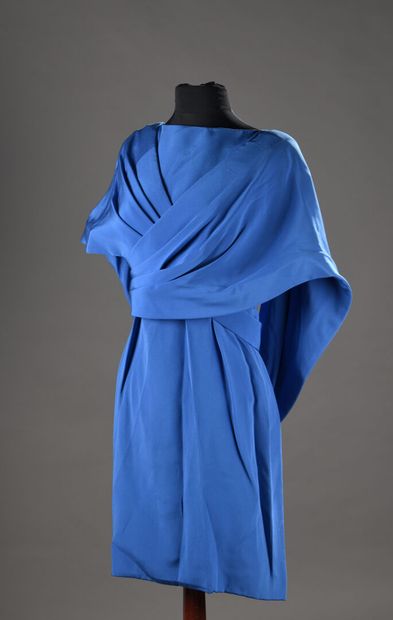 null COCKTAIL DRESS, by PIERRE CARDIN, electric blue crepe dress, bare back highlighted...