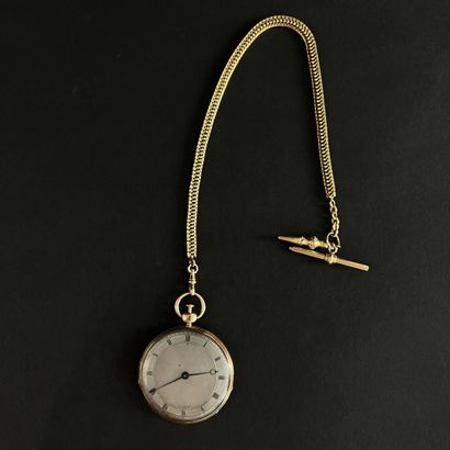 null DUBOIS à Paris - POCKET WATCH, case and bowl in guilloché yellow gold. Wear...