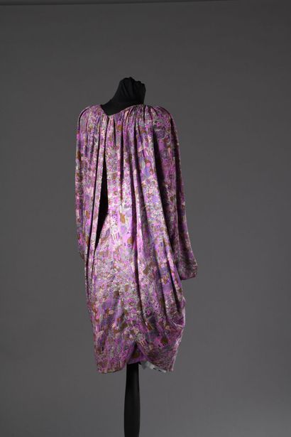 null PIERRE CARDIN DAY DRESS, printed crepe with abstract decor in vivid polychrome,...