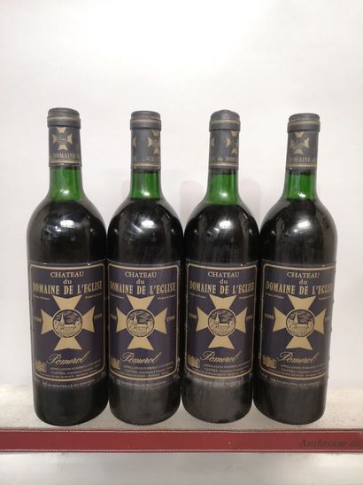 null 4 bouteilles Château du DOMAINE de L'EGLISE - Pomerol 1988 2 Légèrement basses...