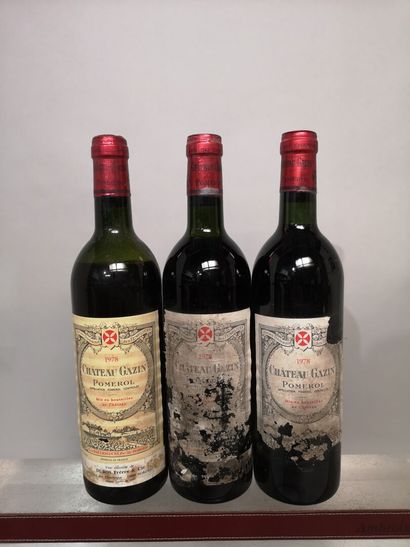 3 bottles Château GAZIN - Pomerol 1978 Stained...