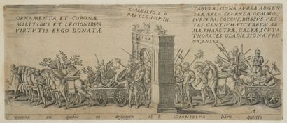 null École ITALIENNE
Triomphe des légionnaires romains
Gravure.
Taches.
15,5 x 36...