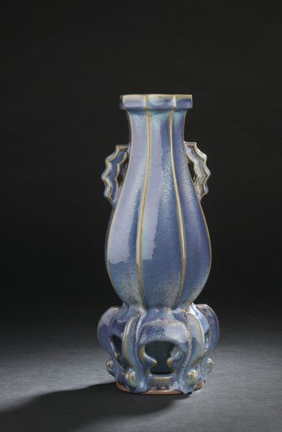 Chine
Vase en porcelaine bleue à anses sur...