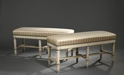 Pair of small bench seats in molded and lacquered...