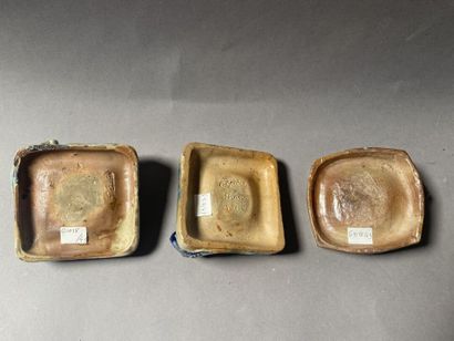 null GREBER Charles (1853-1935)
Three stoneware ashtrays, polychrome enamels. Decorated...