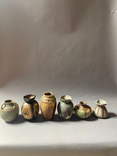 null GREBER Charles (1853-1935) 
Lot of six stoneware vases with polychrome enamels...