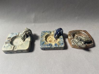 null GREBER Charles (1853-1935)
Three stoneware ashtrays, polychrome enamels. Decorated...