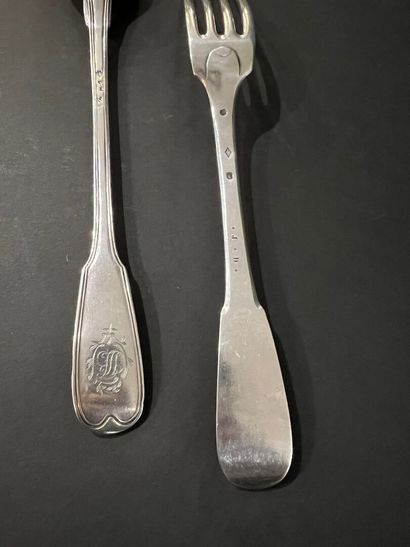 null PARIS, 1819-1838
Silver ragout fork, uni-flat model
MO: Jean Baptiste Dutrevis,...
