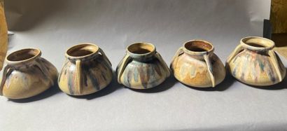 null GREBER Charles (1853-1935)
Suite of five flat-bodied stoneware vases with polychrome...