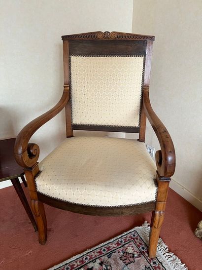 null Pair of mahogany and mahogany veneered armchairs early 19th century
Restorations...
