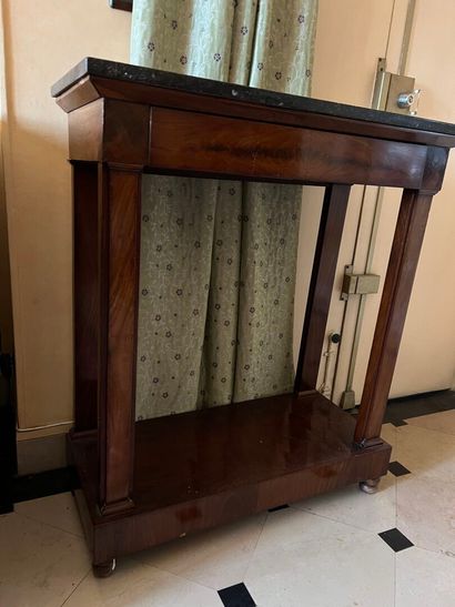 null Small console table, early 19th century 
In mahogany veneer, it opens to a drawer....