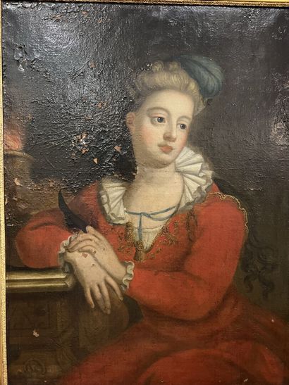 null 18th century French school 
Portrait of a young woman leaning against a console
Oil...
