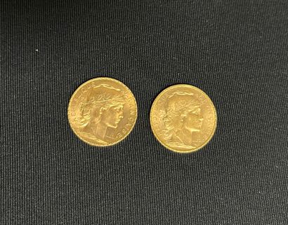 null FRANCE - GOLDEN CURRENCY :
2 pieces of 20 francs gold 900//°°° COQ, 1905 and...