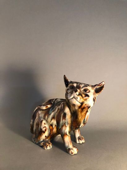 PAIRE DE CHATS Pair of seated cats, in flamed stoneware.
Minor accidents. 
Height:...