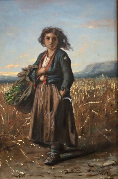 Auguste ANASTASI (1820-1899) Auguste ANASTASI (1820-1899)
The gleaner.
Oil on panel,...