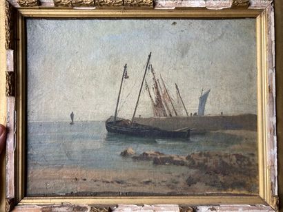 Élodie LA VILETTE (1843-1917) Élodie LA VILETTE (1843-1917) 
Boat on the pier. 
Oil...