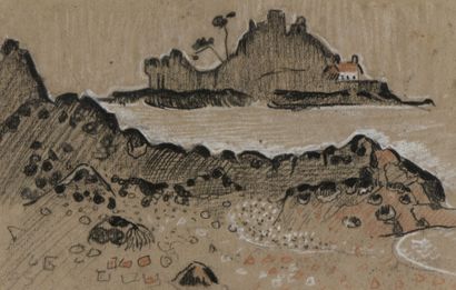  Paul SÉRUSIER (1864-1927)
Île de la Douane sur le Trieux
Fusain, sanguine et craie... Gazette Drouot