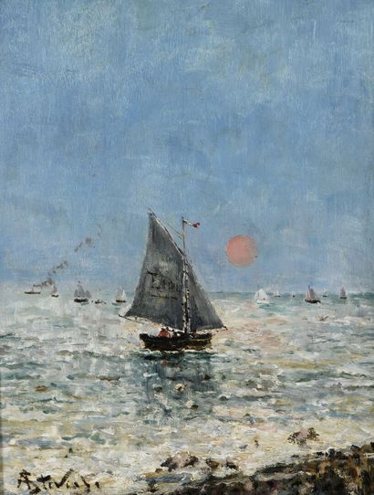  Alfred STEVENS (1823-1906)
Sailboats at sea, Le Tréport
Oil on panel signed lower... Gazette Drouot