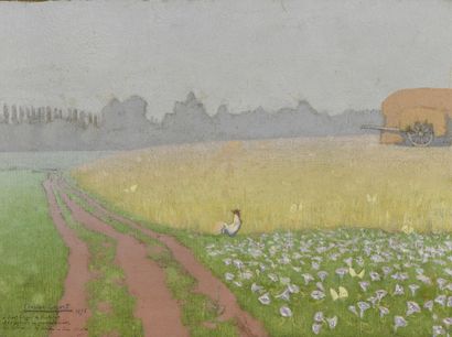  Charles LACOSTE (1870-1959)
Coq dans un paysage, 1896
Huile sur toile signée, datée... Gazette Drouot