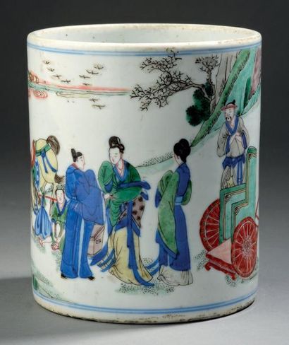 null Pot à pinceaux en porcelaine de la famille verte. Chine, dynastie Qing, époque...