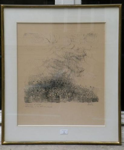 Gustave BOLIN (1920) Paysage. Gravure rehaussée à la mine de plomb. Signé en bas...