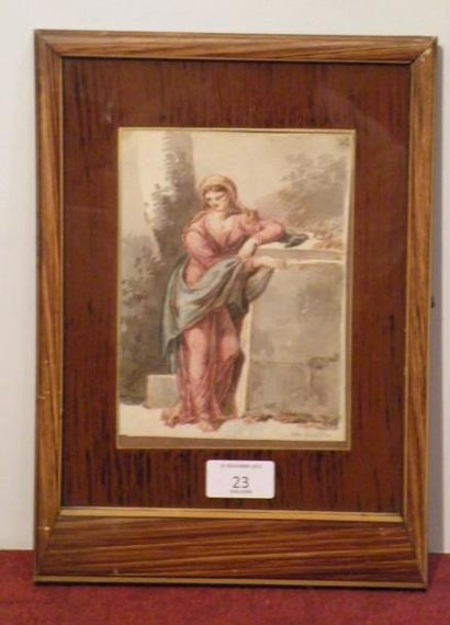 Jean Antoine CONSTANTIN D'AIX (1756- 1844) Jeune femme Aquarelle. 17 x 13 cm
