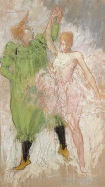 Richard RANFT (1862-1931) Le clown et la danseuse Pastel. 44,5 x 26 cm