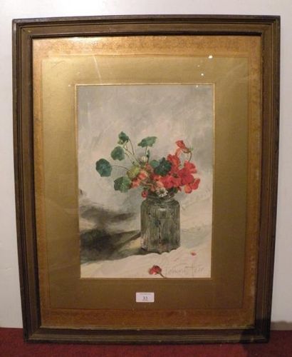 Zacharie ASTRUC (1832-1907) Bouquet de fleurs (capucines?) Aquarelle. Signée en bas...