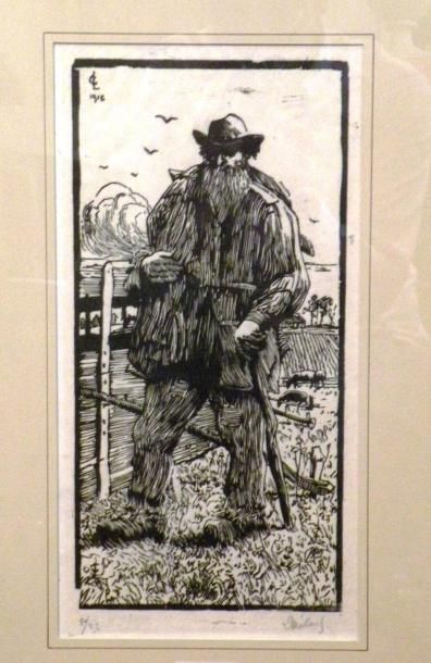 Georges Le MEILLEUR (1861-1945) Le berger, 1916 Gravure sur bois. Monogrammée et...