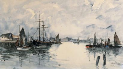 Fernand HERBO (1905-1995) Le port de pêche Aquarelle. Signée et datée 1933 en bas...