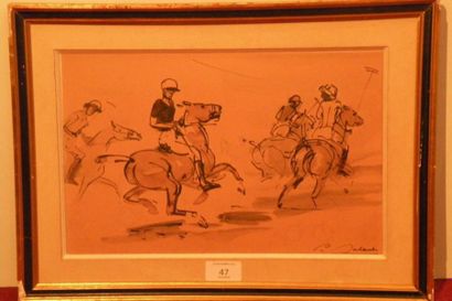 Pierre DUBAUT (1886-1968) Le polo Aquarelle. Signée en bas à droite. 21 x 33 cm