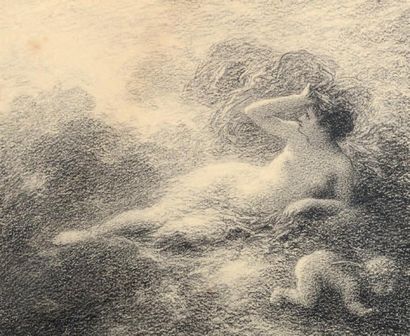 Henri-Théodore FANTIN-LATOUR (1836-1904) Femme et Amour dans des nuées Fusain. 13...