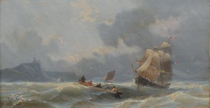 Edwin HAYES (1819-1904) Tempête en mer Huile sur panneau. Signée en bas à gauche....
