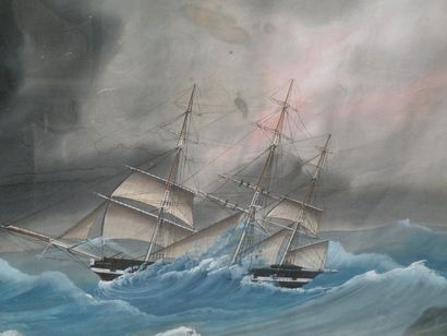 ÉCOLE ANGLAISE de la fin du XIXe siècle La tempête Aquarelle gouachée non signée....